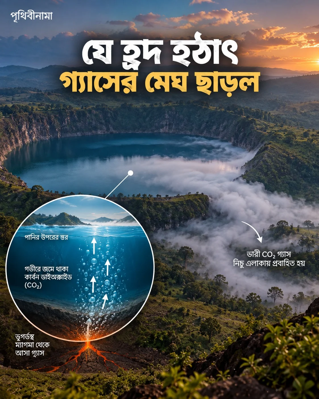 যে হ্রদ হঠাৎ প্রাণঘাতী গ্যাসের মেঘ ছেড়েছিল — নিবন্ধের চিত্র