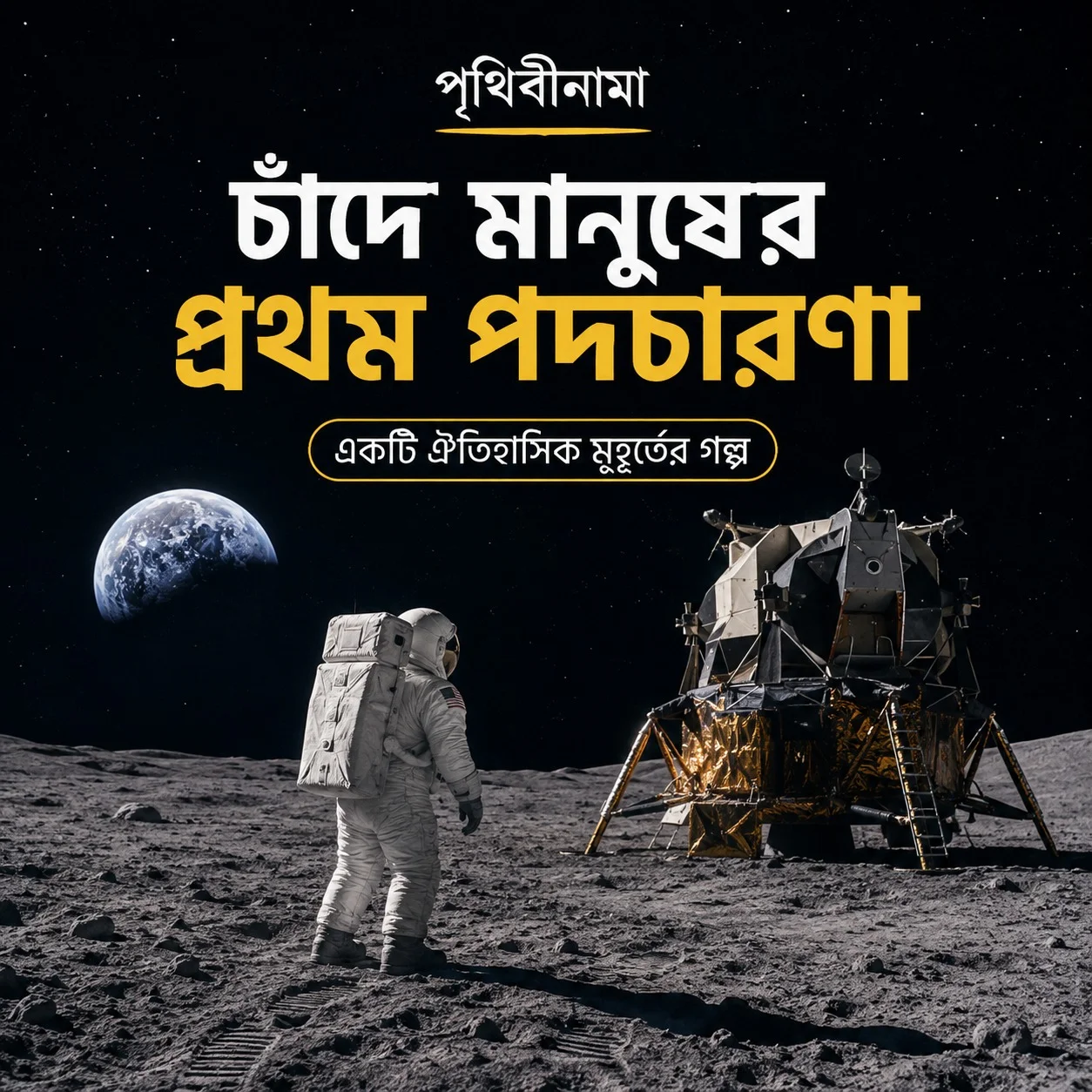 চাঁদে মানুষের প্রথম পদচারণা: যে মুহূর্ত বদলে দিয়েছিল মহাকাশ ইতিহাস — নিবন্ধের চিত্র