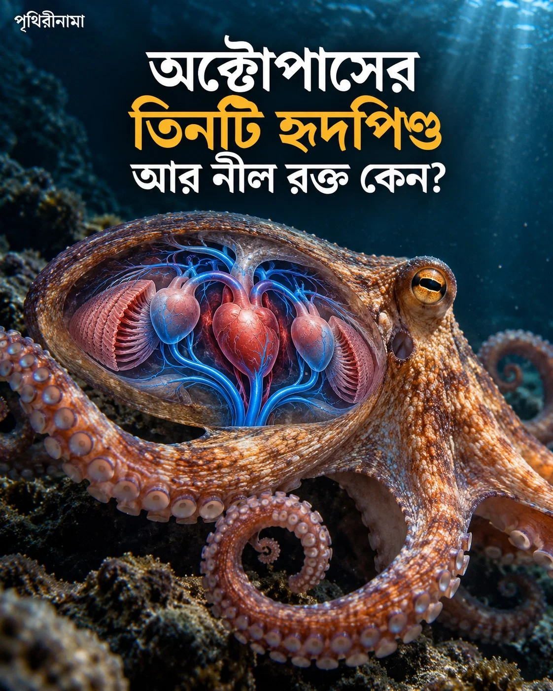 অক্টোপাসের তিনটি হৃদপিণ্ড আর নীল রক্ত কেন? — নিবন্ধের চিত্র