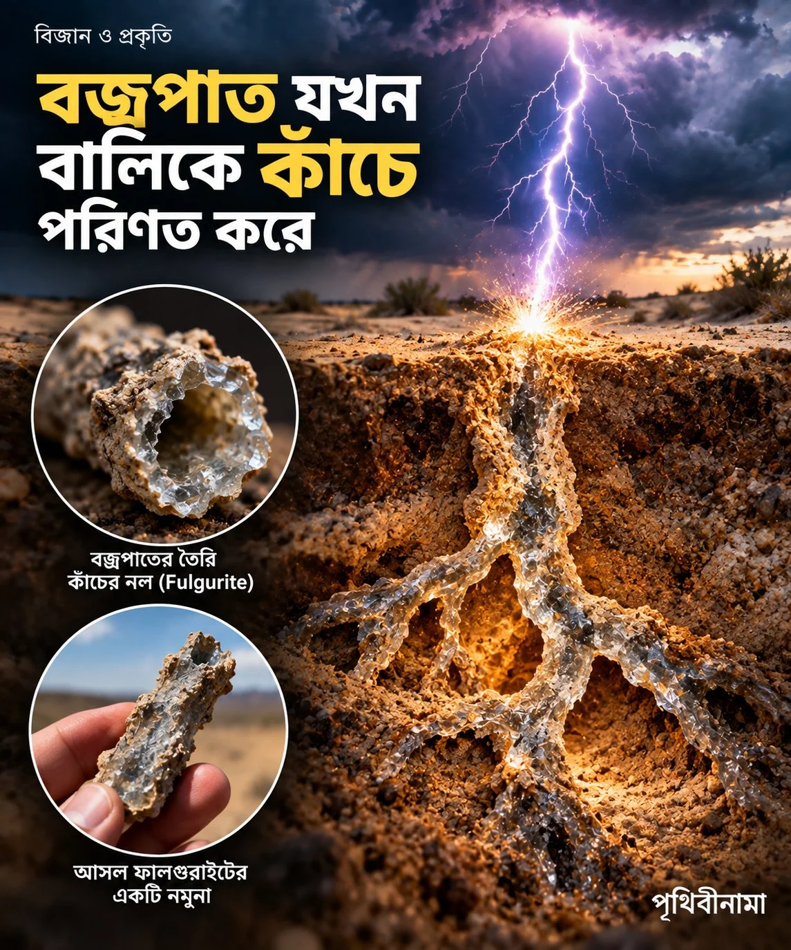 বজ্রপাত যখন বালিকে কাঁচে পরিণত করে — নিবন্ধের চিত্র